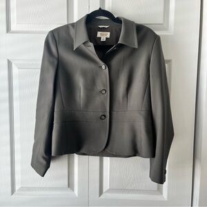 Talbots Womens Jacket Coat Green Waist Length Buttons Tulip Hem Lined Petites 10